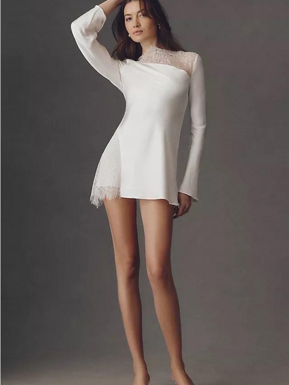 Shona Joy White Lace-Trim Mini Dress